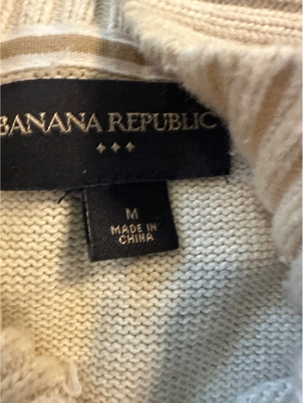 Banana Republic~Pullover Sweater~Mens Medium~cream~Button Neck Pockets~Cotton